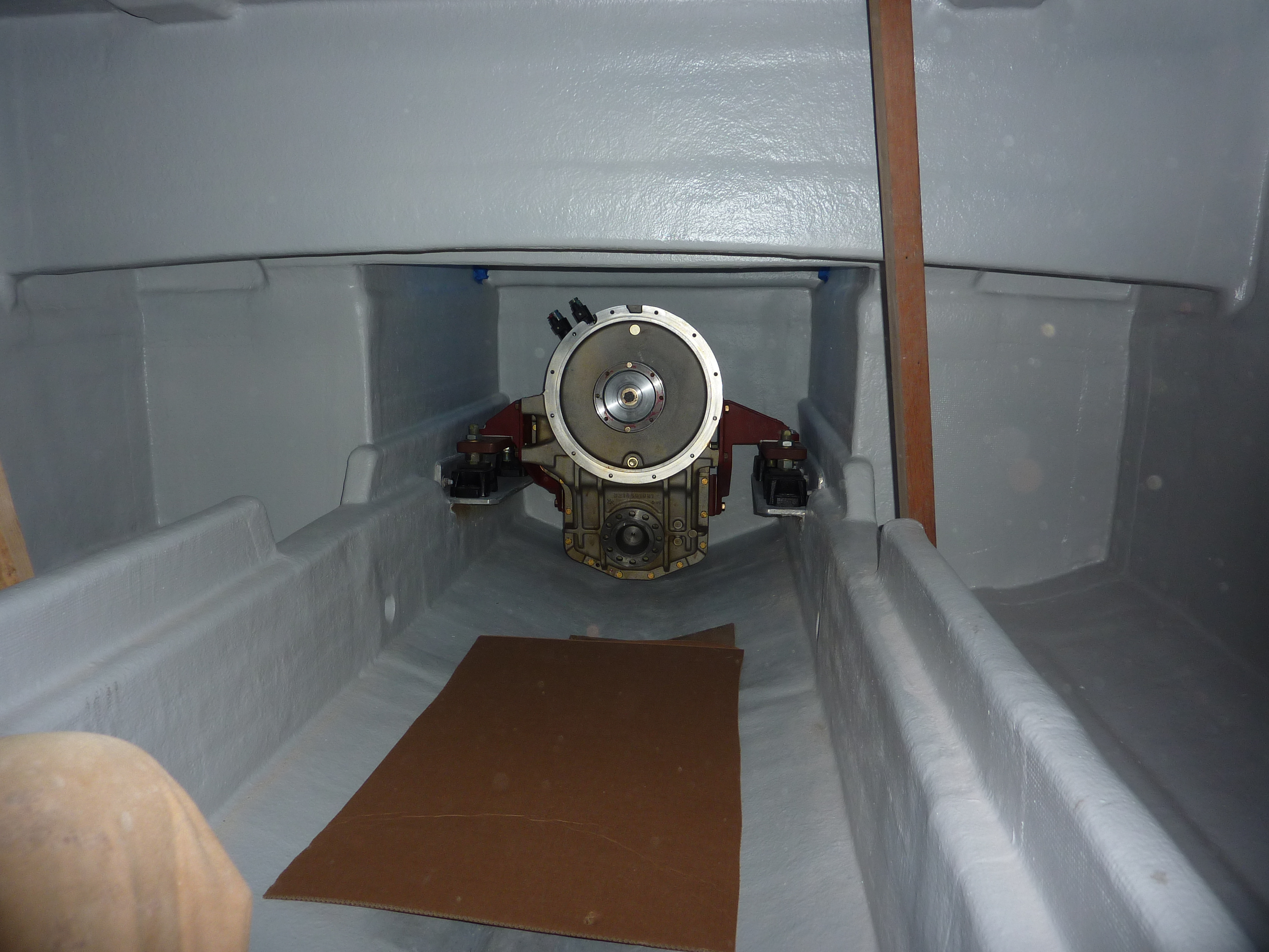 The ZF325IV sitting on it mounts under the deck approx 12 ft forward of the transom.