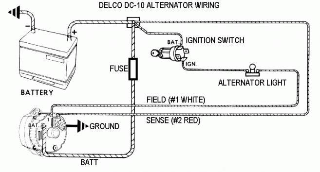 Classic Most Basic 3-Wire Delco Alternator Wiring